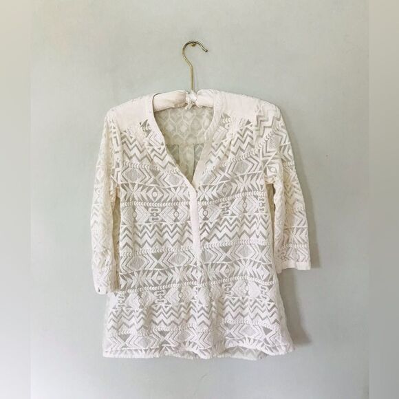 Anthropologie Embroidered Tulle Tunic By Vanessa Virginia, Ivory Top - Picture 2 of 7